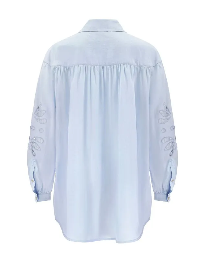 East Cutwork Oversized Shirt Blue Women Monsoon Tops and Blouses