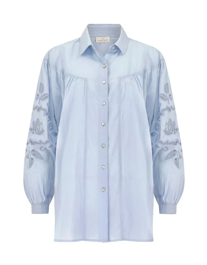 East Cutwork Oversized Shirt Blue Women Monsoon Tops and Blouses