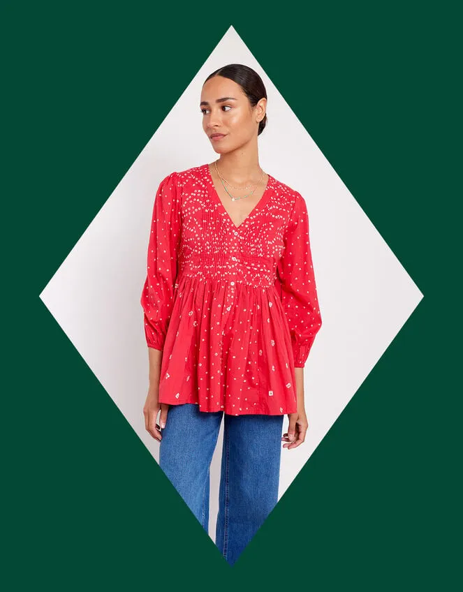 East Nova Bandhani Print Top Red Women Monsoon Tops and Blouses