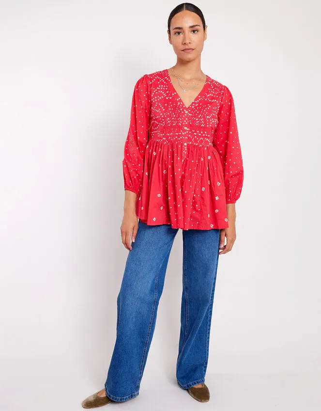 East Nova Bandhani Print Top Red Women Monsoon Tops and Blouses