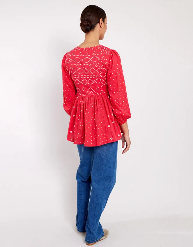 East Nova Bandhani Print Top Red Women Monsoon Tops and Blouses