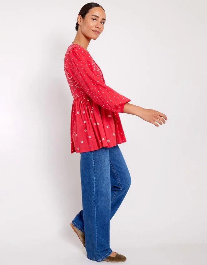 East Nova Bandhani Print Top Red Women Monsoon Tops and Blouses
