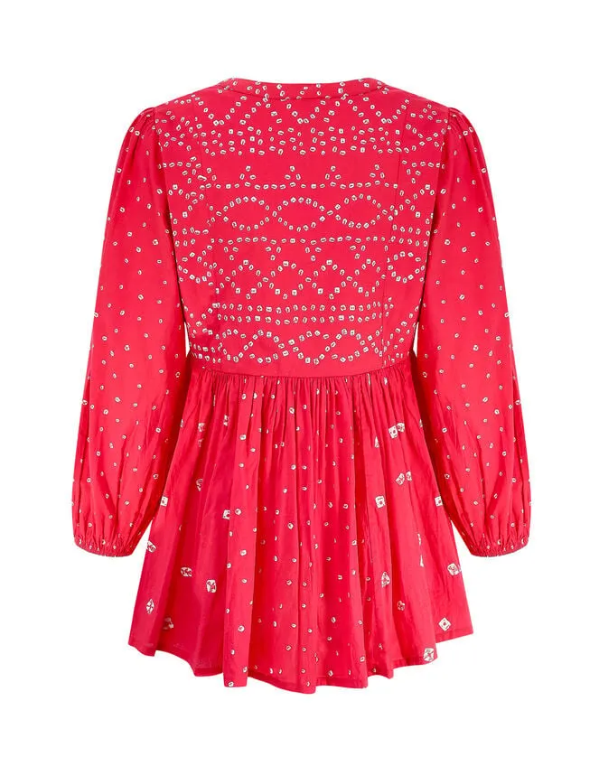 East Nova Bandhani Print Top Red Women Monsoon Tops and Blouses