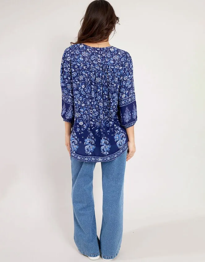 East Print Pleated Top Blue Women Monsoon Tops and Blouses