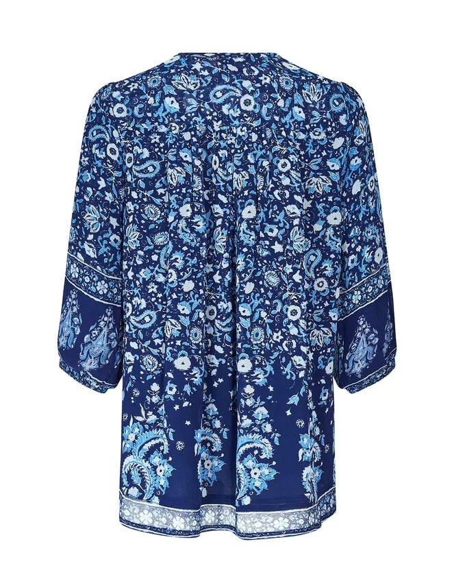 East Print Pleated Top Blue Women Monsoon Tops and Blouses