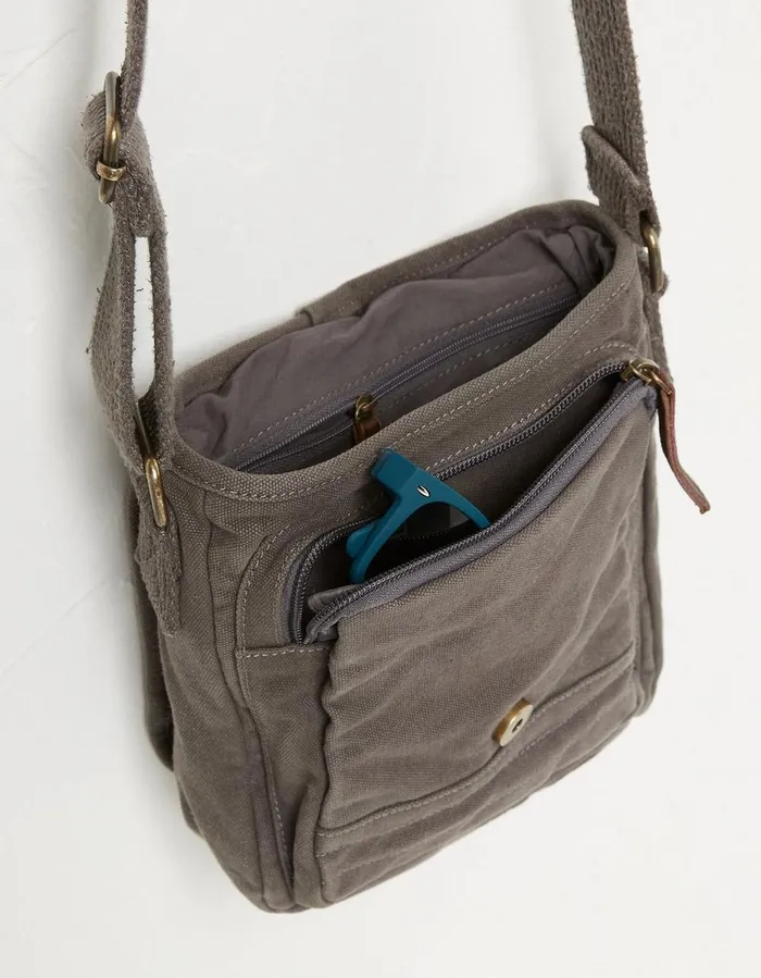 Easton Canvas Crossbody Bag Washed Grey Men FatFace Bags and Wallets