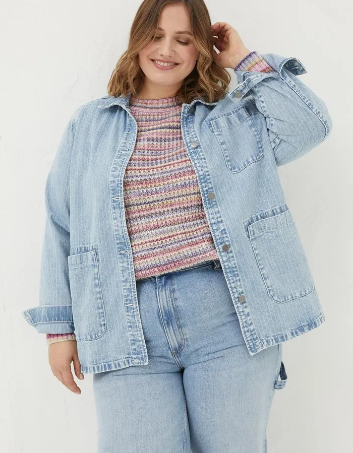Eden Stripe Denim Worker Jacket Light Denim Blue Women FatFace Shirts and Blouses