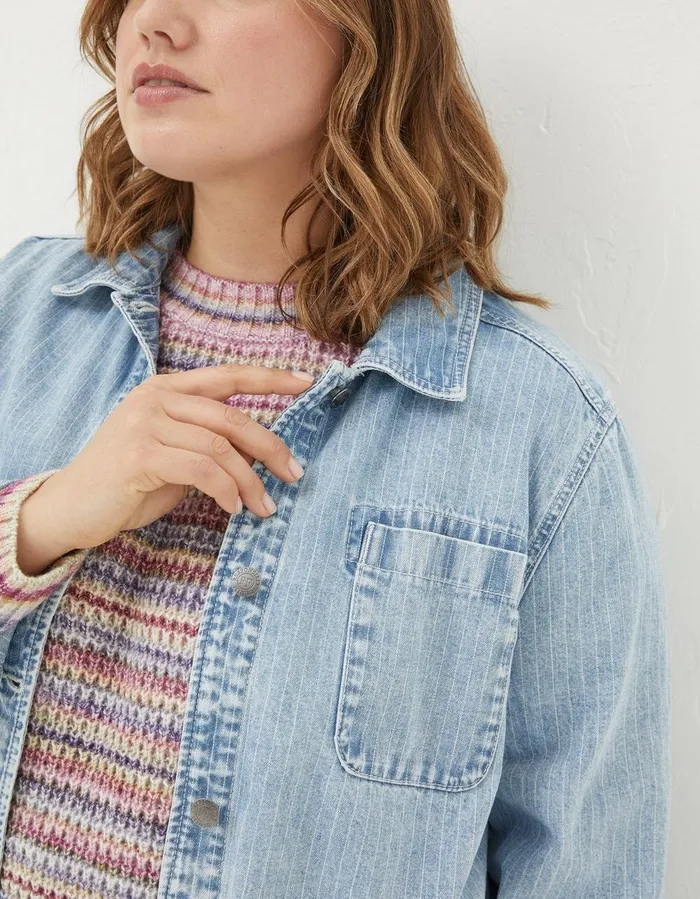 Eden Stripe Denim Worker Jacket Light Denim Blue Women FatFace Shirts and Blouses