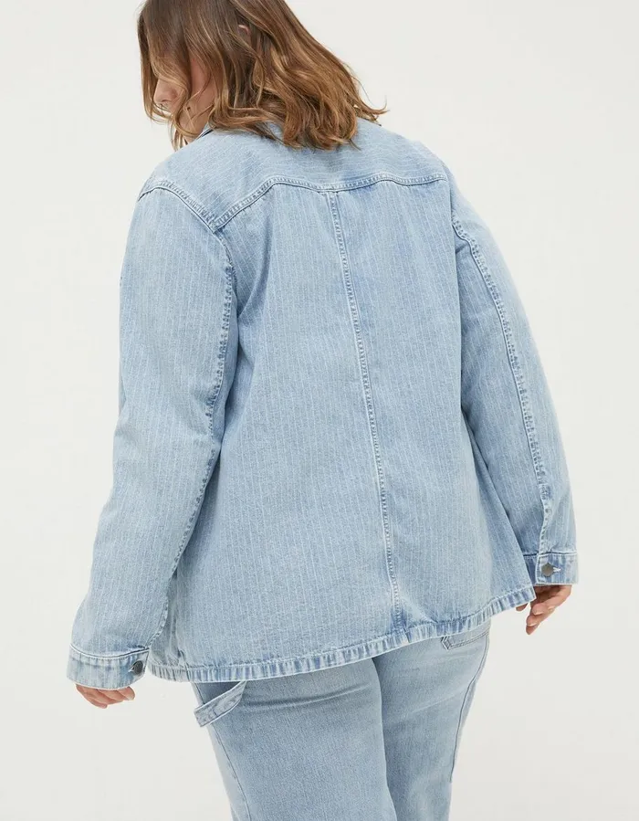 Eden Stripe Denim Worker Jacket Light Denim Blue Women FatFace Shirts and Blouses