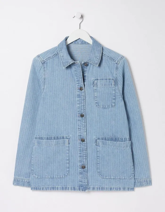 Eden Stripe Denim Worker Jacket Light Denim Blue Women FatFace Shirts and Blouses