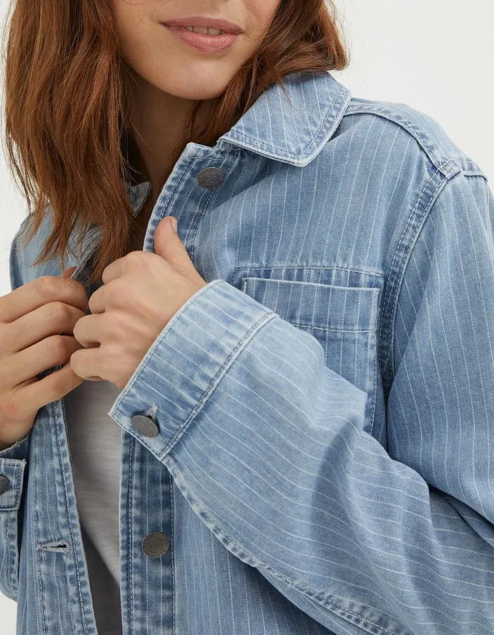 Eden Stripe Denim Worker Jacket Light Denim Blue Women FatFace Shirts and Blouses