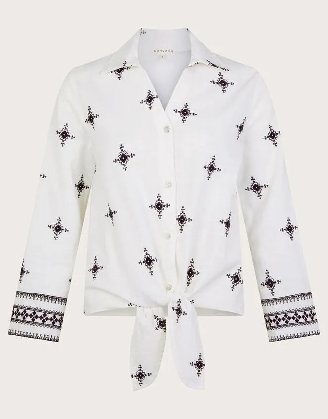 Eleanor Embroidered Tie Shirt Ivory Women Monsoon Tops and Blouses