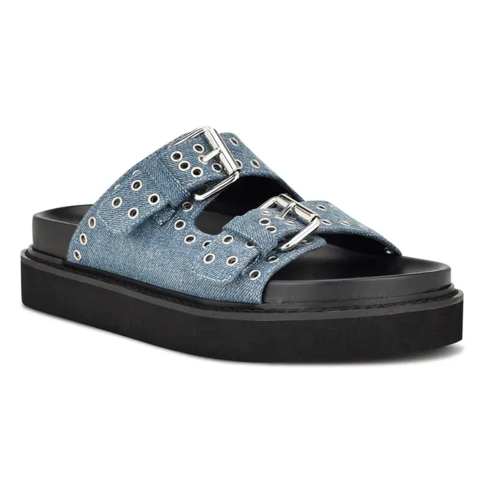 Eleny Buckle Slide Sandals Denim Women Nine West Sandals