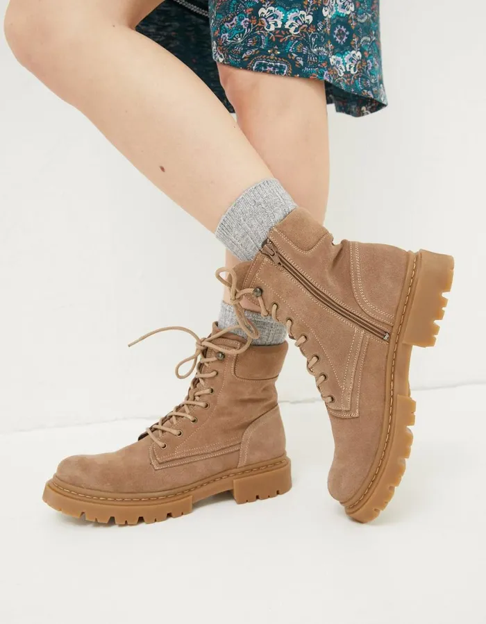 Eliza Suede Ankle Worker Boot Stone Women FatFace Boots