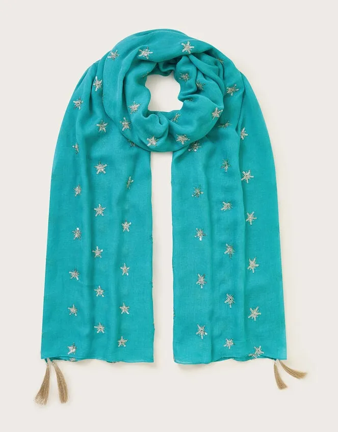 Embellished Lightweight Scarf Blue Women Monsoon Scarves
