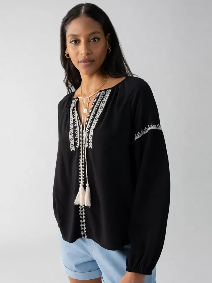 Embroidered Blouse Black Women Sanctuary Clothing Tees and Tops