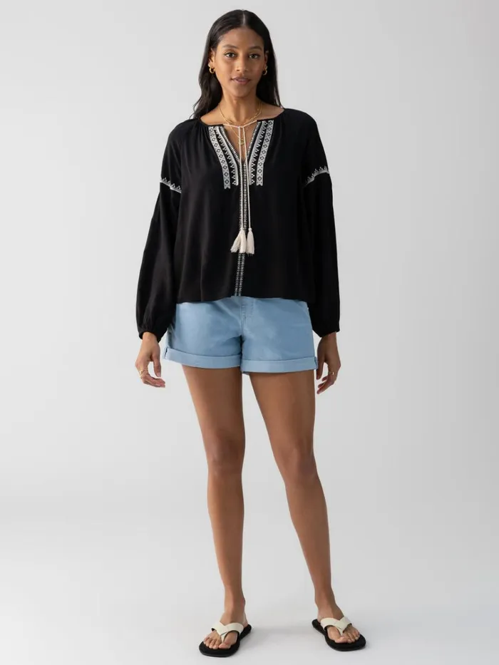 Embroidered Blouse Black Women Sanctuary Clothing Tees and Tops