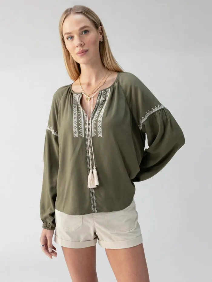 Embroidered Blouse Burnt Olive Women Sanctuary Clothing Tees and Tops