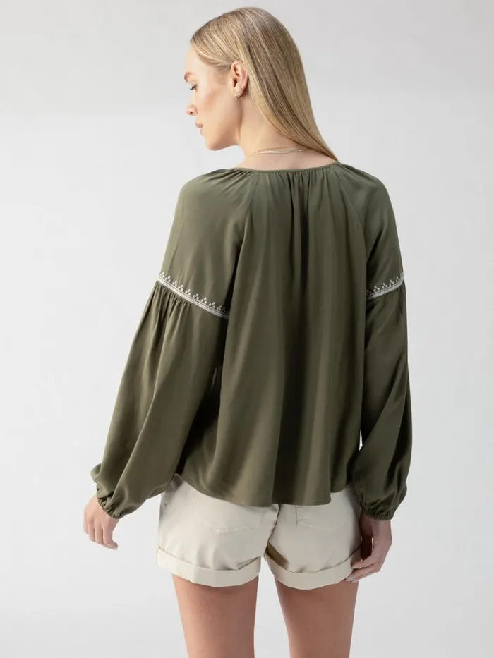 Embroidered Blouse Burnt Olive Women Sanctuary Clothing Tees and Tops