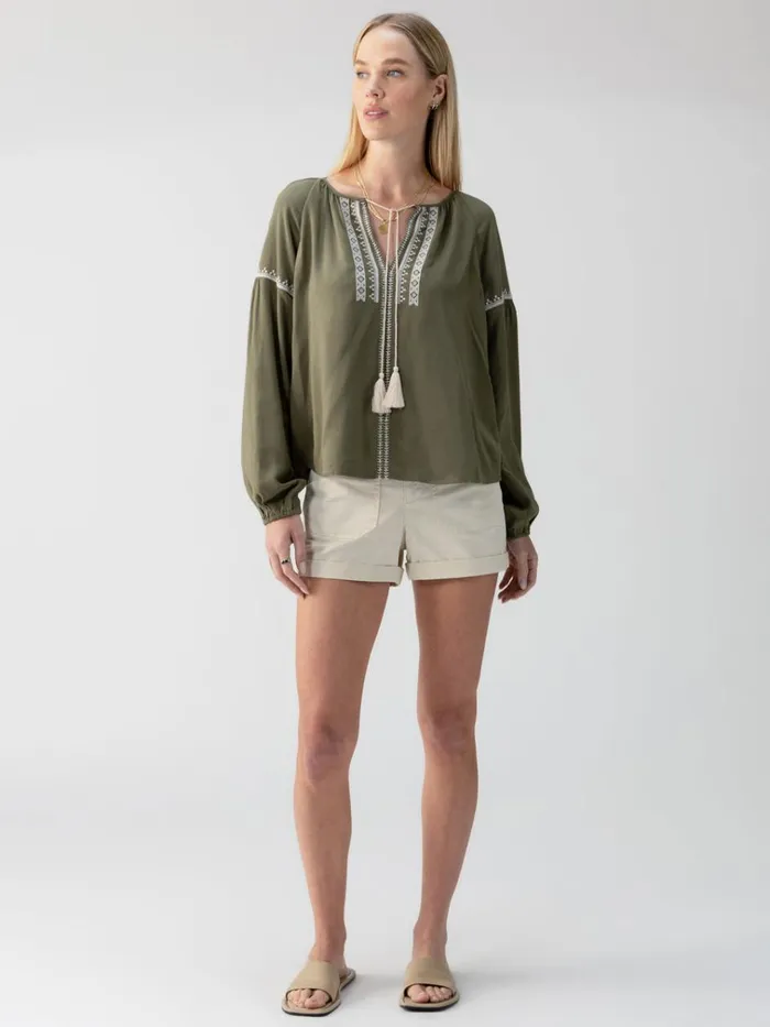 Embroidered Blouse Burnt Olive Women Sanctuary Clothing Tees and Tops
