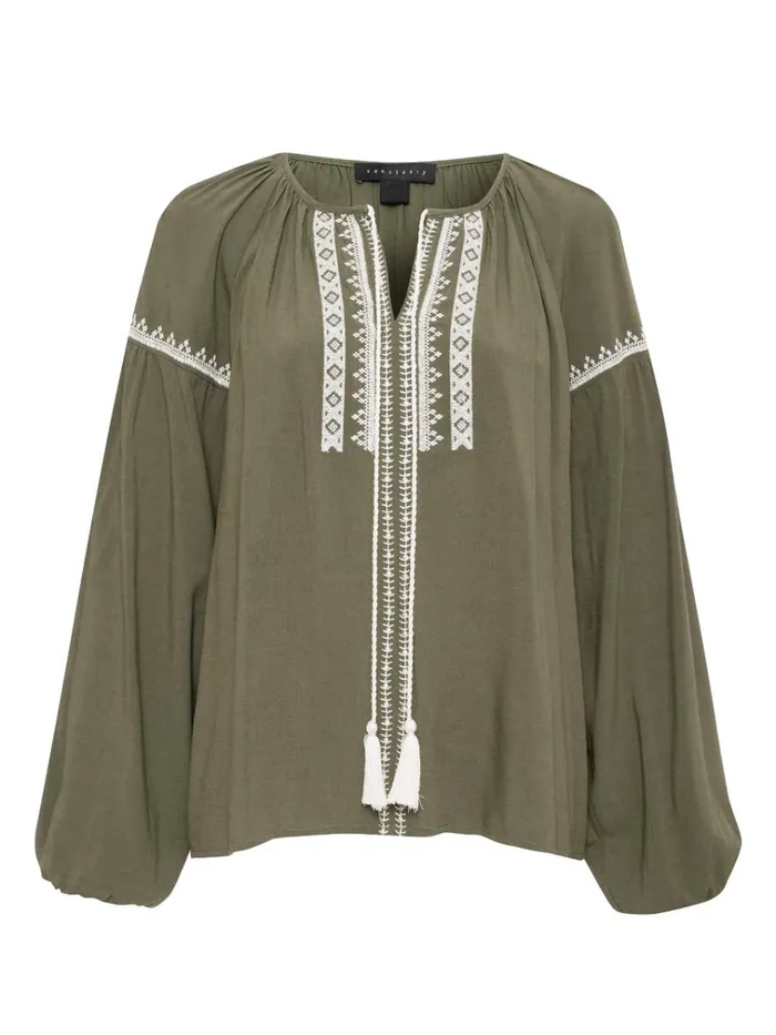 Embroidered Blouse Burnt Olive Women Sanctuary Clothing Tees and Tops