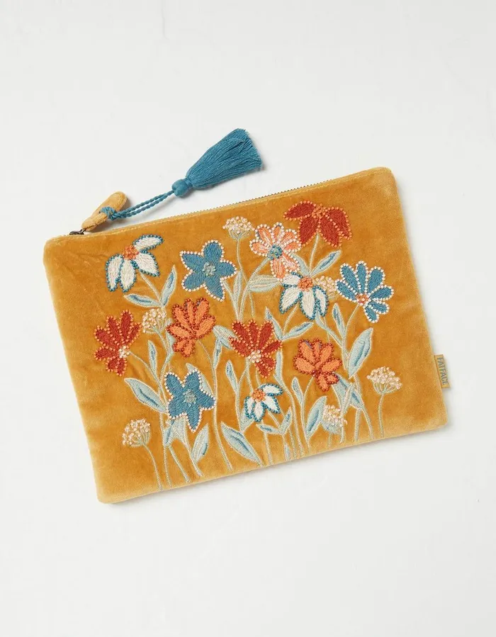 Embroidered Floral Pouch Mustard Yellow Women FatFace Bags and Purses