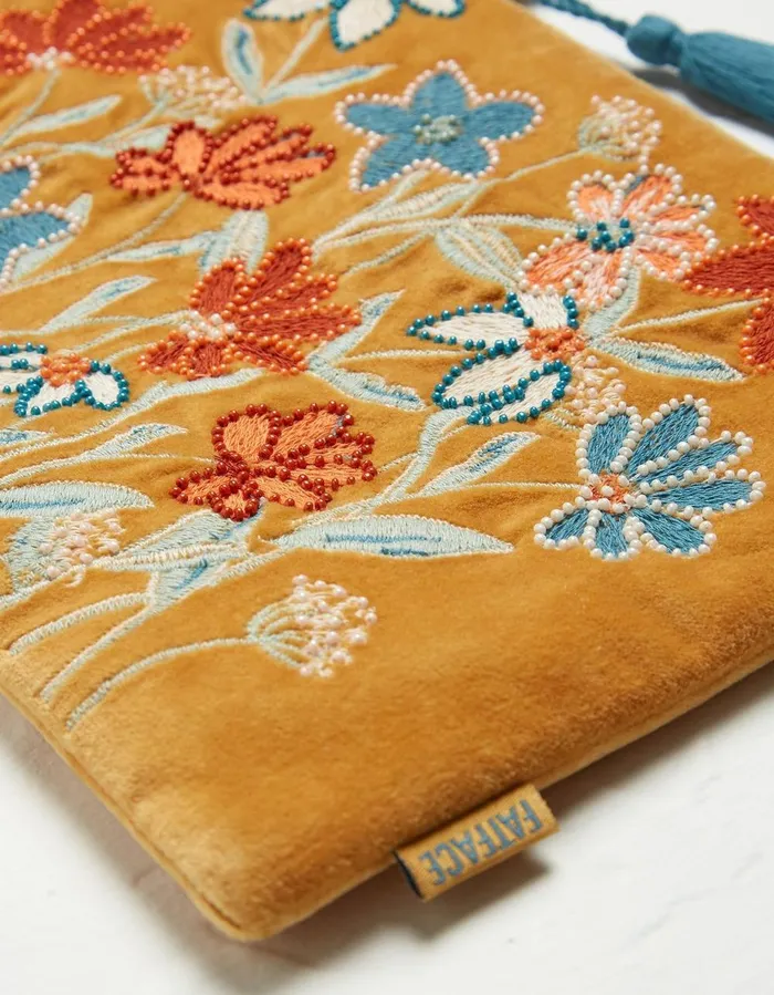 Embroidered Floral Pouch Mustard Yellow Women FatFace Bags and Purses