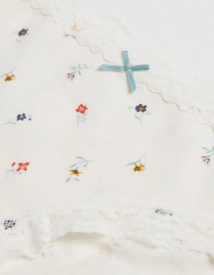 Emily Floral Short Knickers White Women FatFace Socks Underwear and Tights