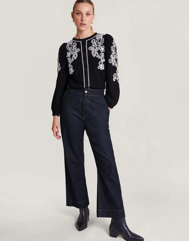 Enya Embroidered Shirt Black Women Monsoon Tops and Blouses