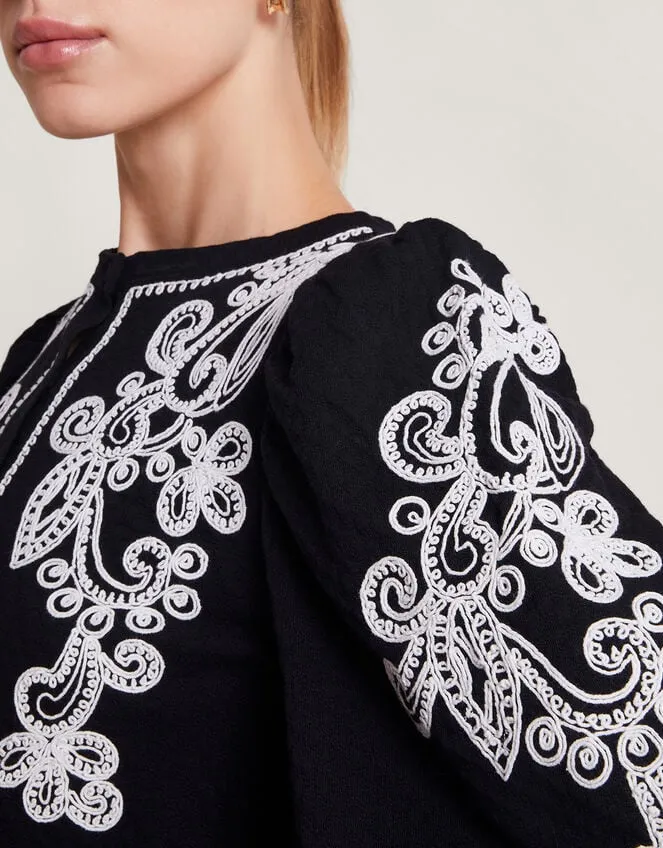 Enya Embroidered Shirt Black Women Monsoon Tops and Blouses