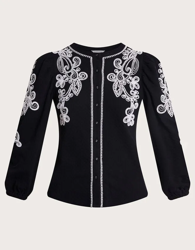 Enya Embroidered Shirt Black Women Monsoon Tops and Blouses