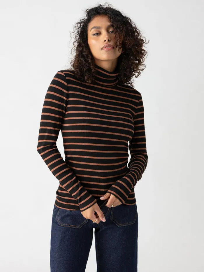 Essential Turtleneck Top Raw Hide Black Stripe Women Sanctuary Clothing Tees and Tops Essential Turtleneck Top Raw Hide Black Stripe Women Sanctuary Clothing Tees and Tops