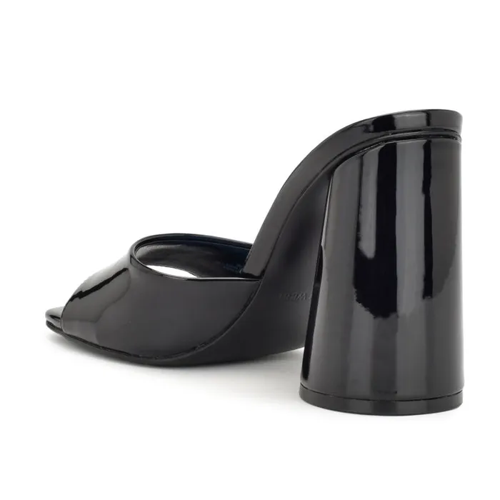 Excit Heeled Slide Sandals Black Patent Women Nine West Sandals