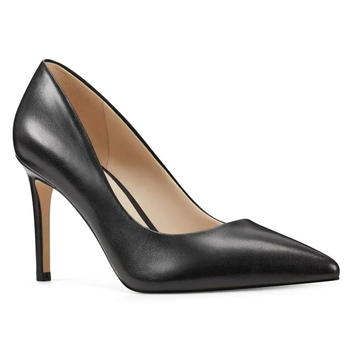 Ezra Pointy Toe Pumps Black Leather Women Nine West Heels