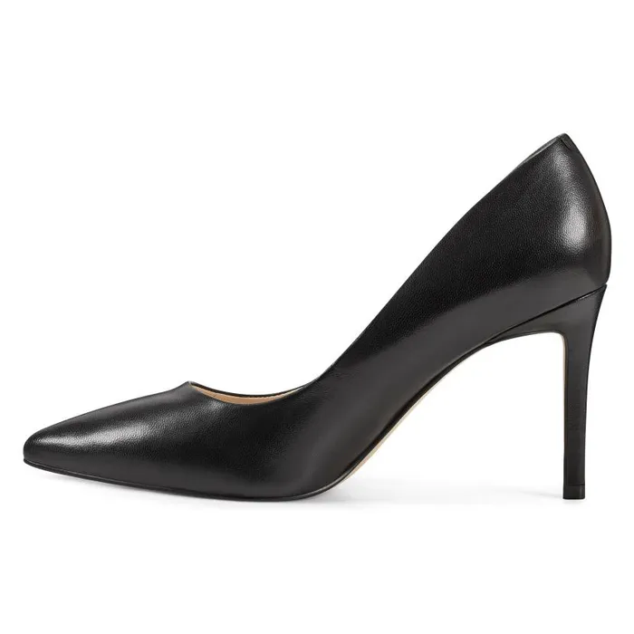 Ezra Pointy Toe Pumps Black Leather Women Nine West Heels