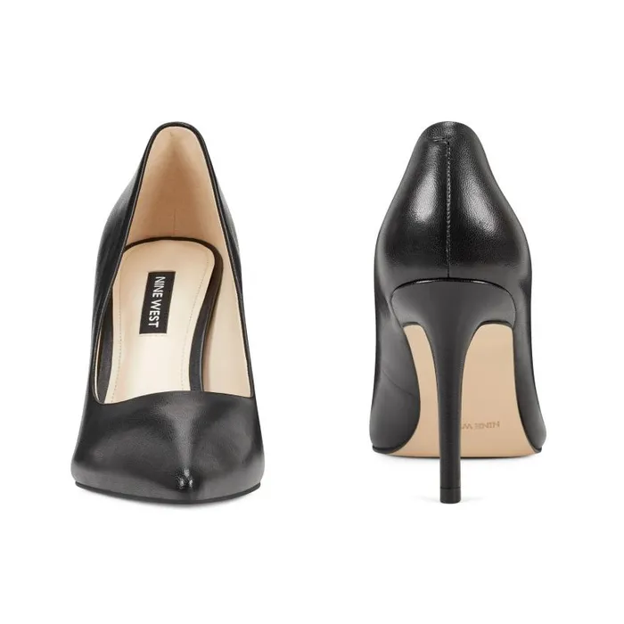 Ezra Pointy Toe Pumps Black Leather Women Nine West Heels