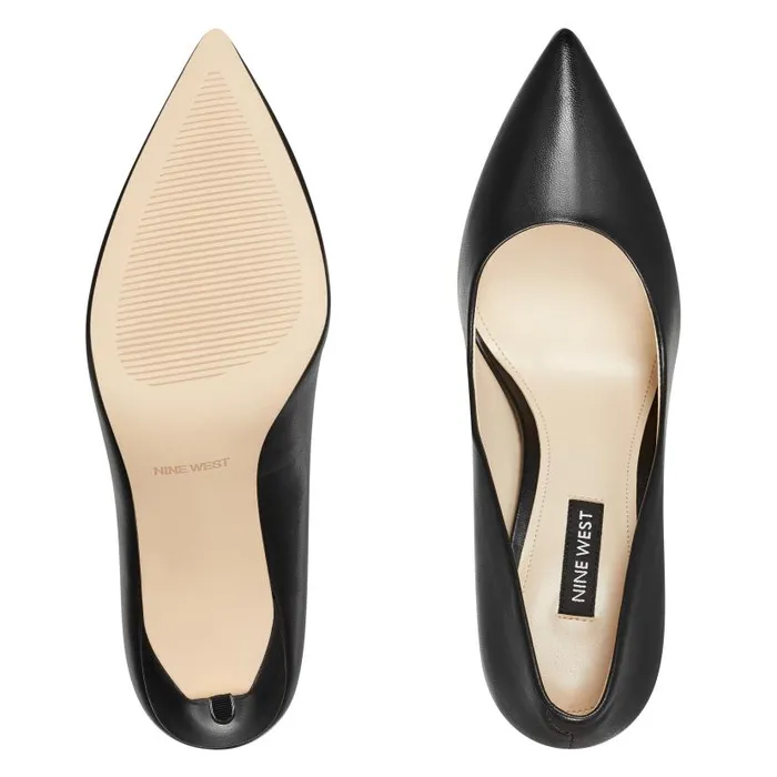 Ezra Pointy Toe Pumps Black Leather Women Nine West Heels