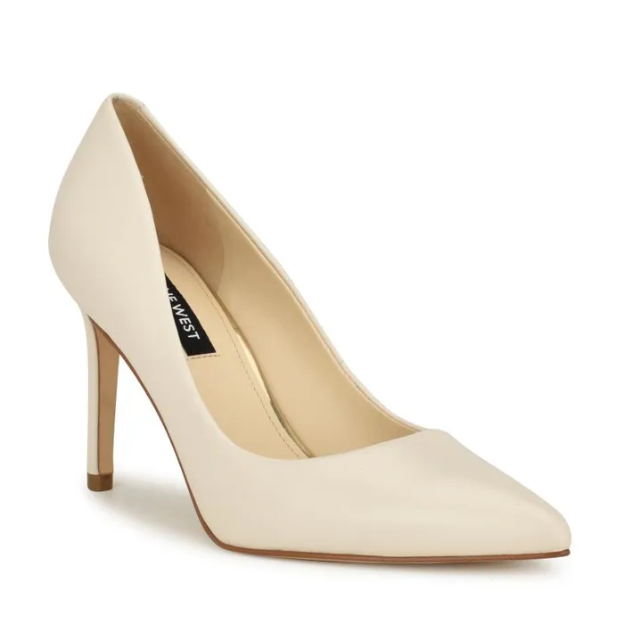 Ezra Pointy Toe Pumps Chic Cream Leather Women Nine West Heels