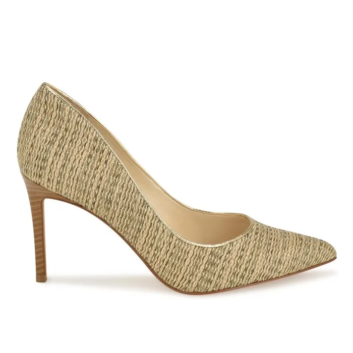 Ezra Pointy Toe Pumps Naturalgold Raffia Women Nine West Heels