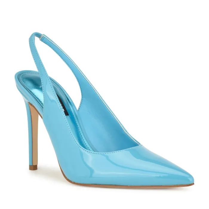 Feather Pointy Toe Slingback Pumps Light Blue Patent Women Nine West Heels