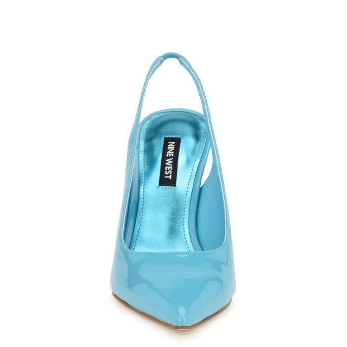 Feather Pointy Toe Slingback Pumps Light Blue Patent Women Nine West Heels