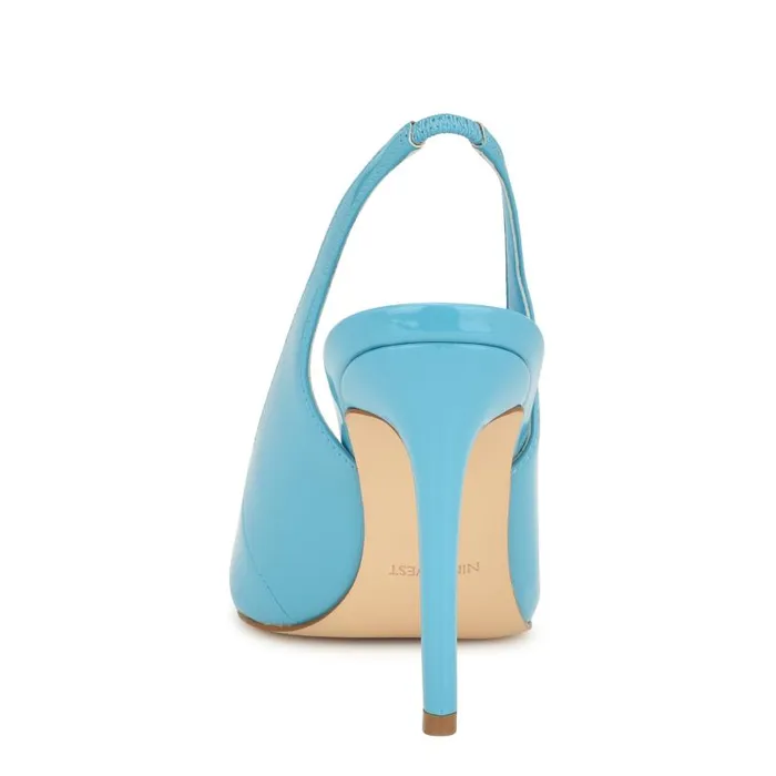 Feather Pointy Toe Slingback Pumps Light Blue Patent Women Nine West Heels