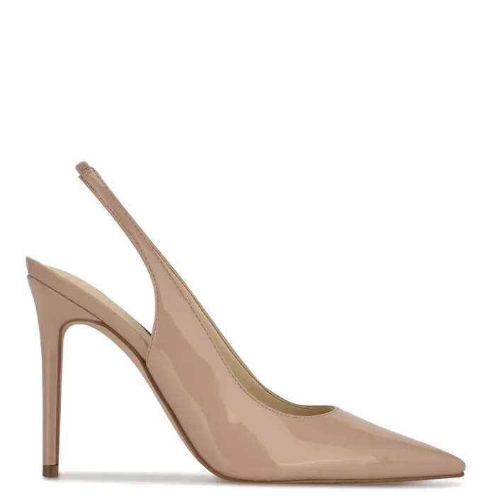 Feather Pointy Toe Slingback Pumps Natural Patent Women Nine West Heels