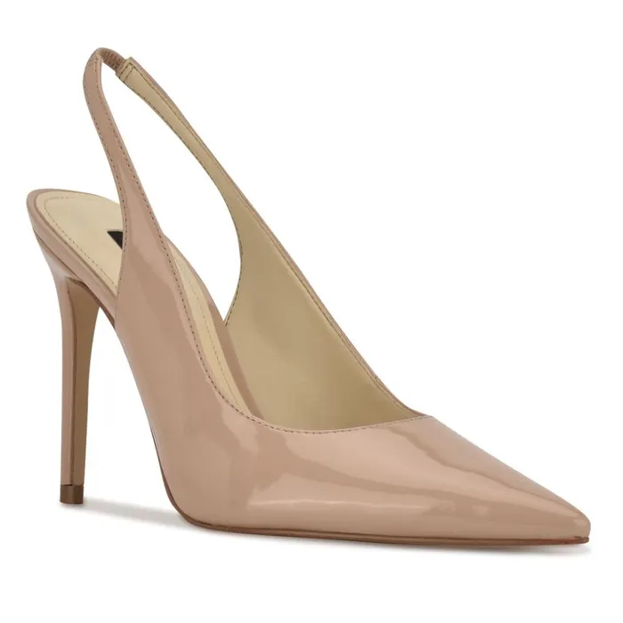Feather Pointy Toe Slingback Pumps Natural Patent Women Nine West Heels