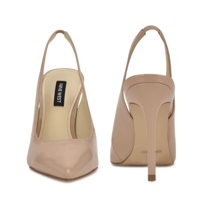Feather Pointy Toe Slingback Pumps Natural Patent Women Nine West Heels