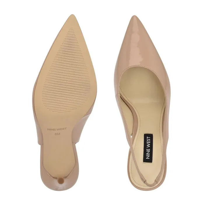 Feather Pointy Toe Slingback Pumps Natural Patent Women Nine West Heels