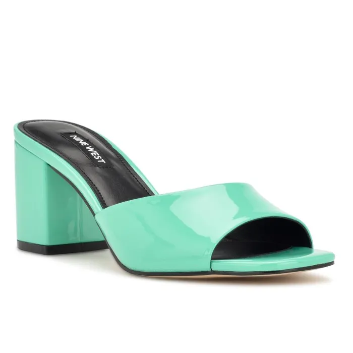 Ferris Block Heel Sandals Neon Mint Green Patent Women Nine West Sandals