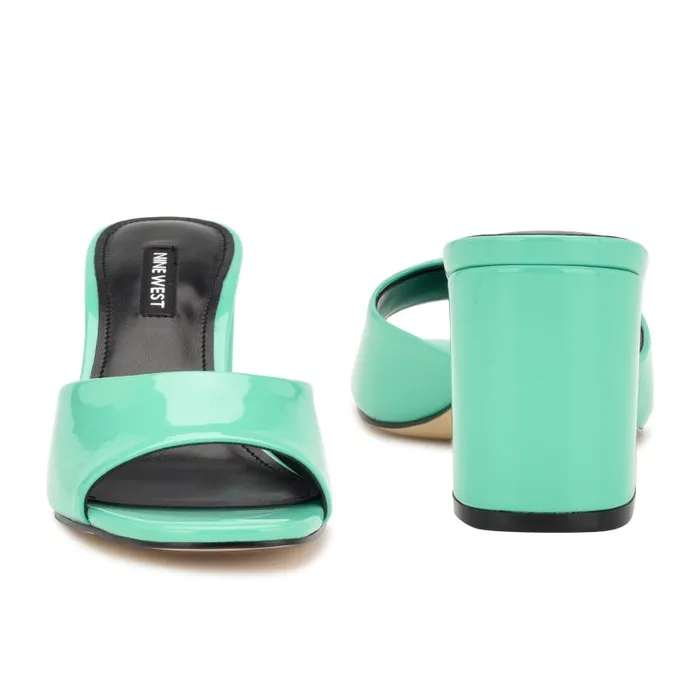 Ferris Block Heel Sandals Neon Mint Green Patent Women Nine West Sandals