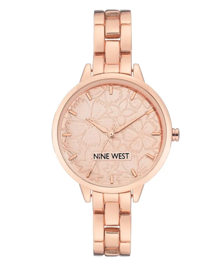Floral Dial Bracelet Watch Rose Goldtone WomenMen Nine West Watches