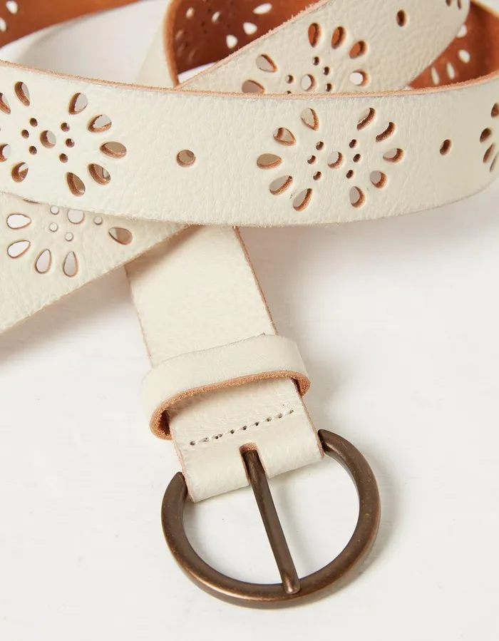 Floral Laser Cut Belt White Women FatFace Belts